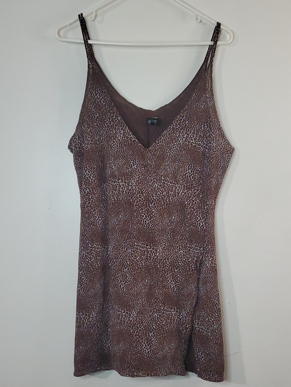 La Perla Malizia Mesh Brown Leopard Print Mini Slip Dress Size 12 90s Y2k Stretc